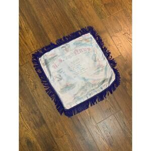 Vintage WW2 U.S. Navy Sweetheart Souvenir Satin Fringe Pillowcase - Blue Sister